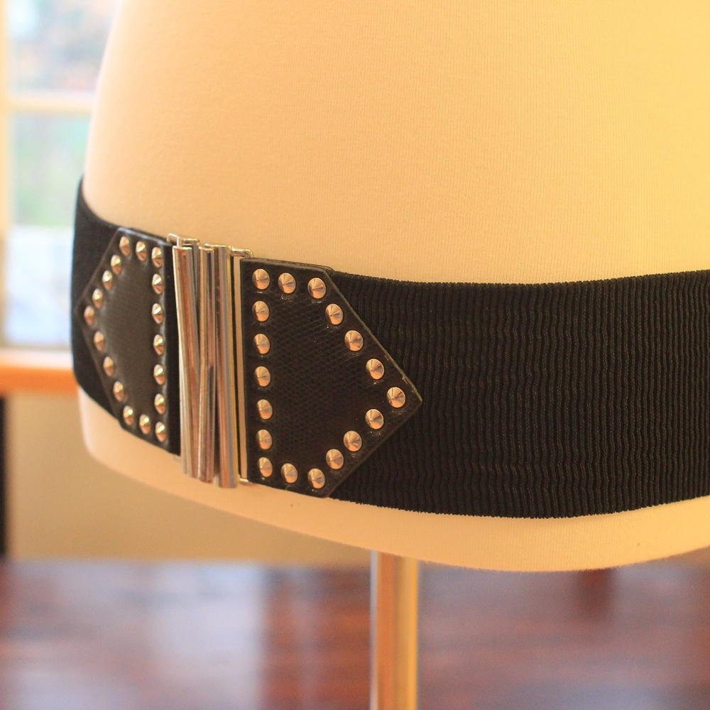 Stretchy Black Studded Belt with Metal Clasp